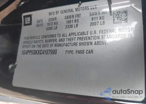 2012 Buick Verano z USA, uszkodzony, nr VIN 1G4PP5SKXC4187990